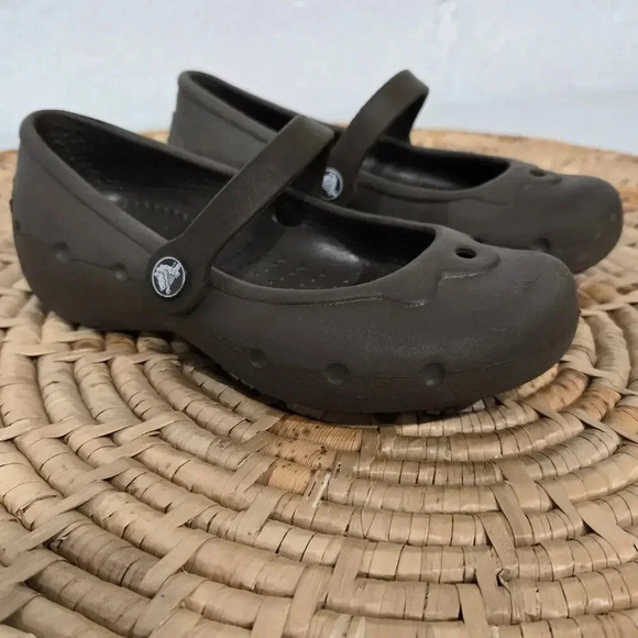 Crocs Brown Slip On Mary Jane Ballet Flats 10 - Picture 1 of 6